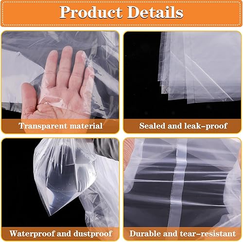 Miniatura 3 de Paquete de 4 bolsas grandes de plástico transparente, de 40 x 60 pulgadas, a prueba de humedad, a prueba de polvo, bolsas de almacenamiento grandes