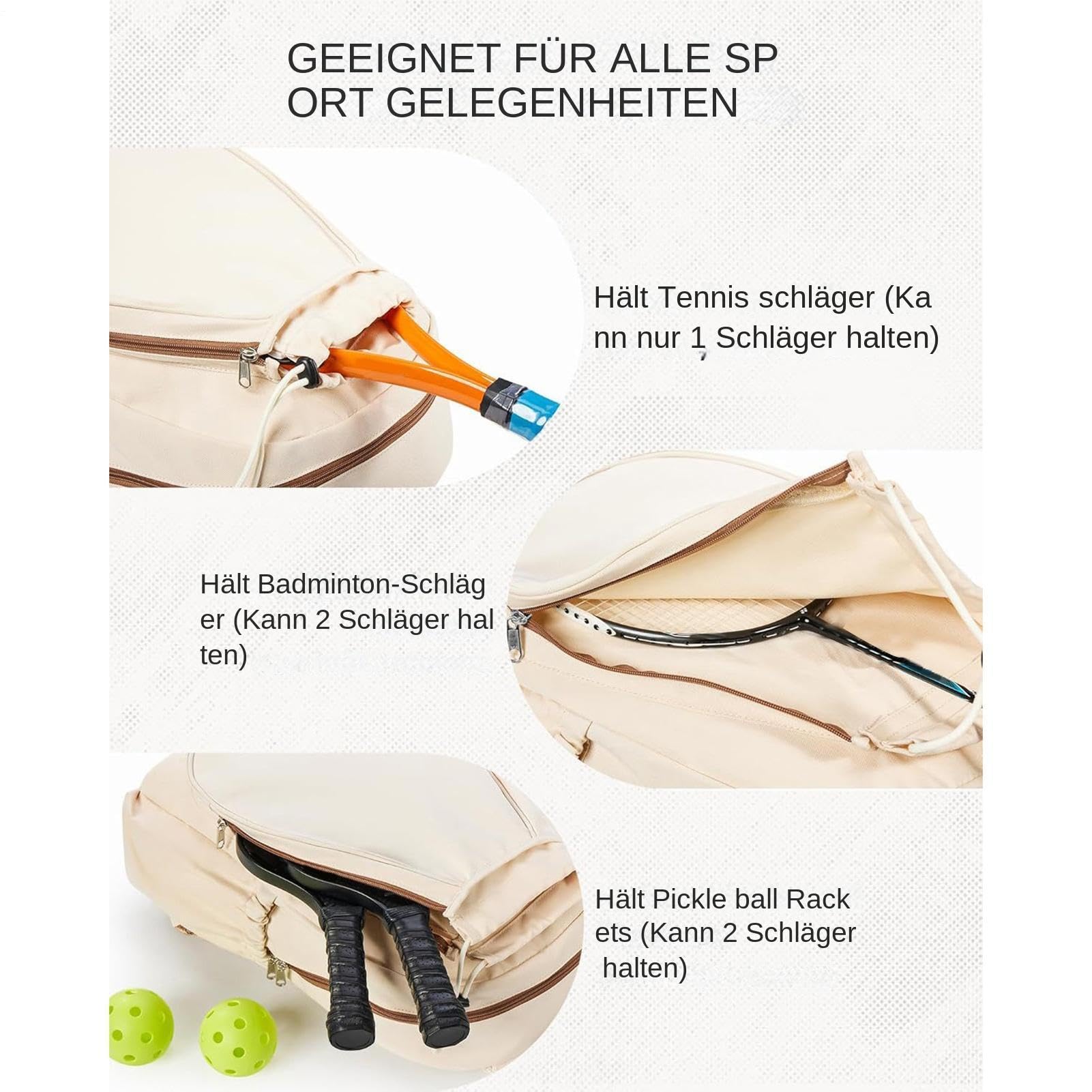 Pickleball-Paddel-Tasche, für Schläger, Fitness-Rucksack, 18-Zoll-Sportrucksack mit Schuhfach, wasserdichte Tasche, Sporttasche mit verstellbaren Trägern, Reise-Basketball-Fußball-Badminton-Aufbewahru