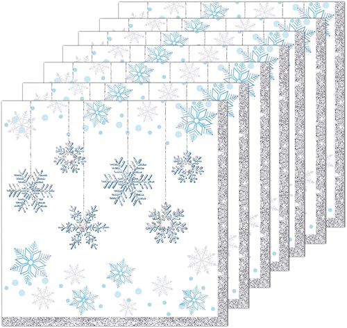Vista 2 de Servilletas de copo de nieve, servilletas desechables de papel para fiesta del país de las maravillas, decoración de fiesta temática de nieve azul