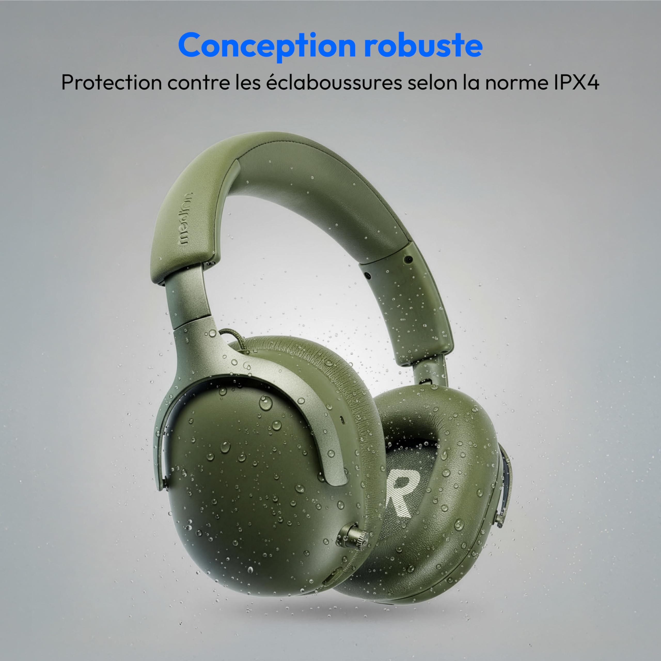 MEDION Casque Over Ear HX-1 Pure (Bluetooth, sans Fil, Jusqu’à 100 h d’autonomie, Protection Anti-éclaboussures IPX4), Vert