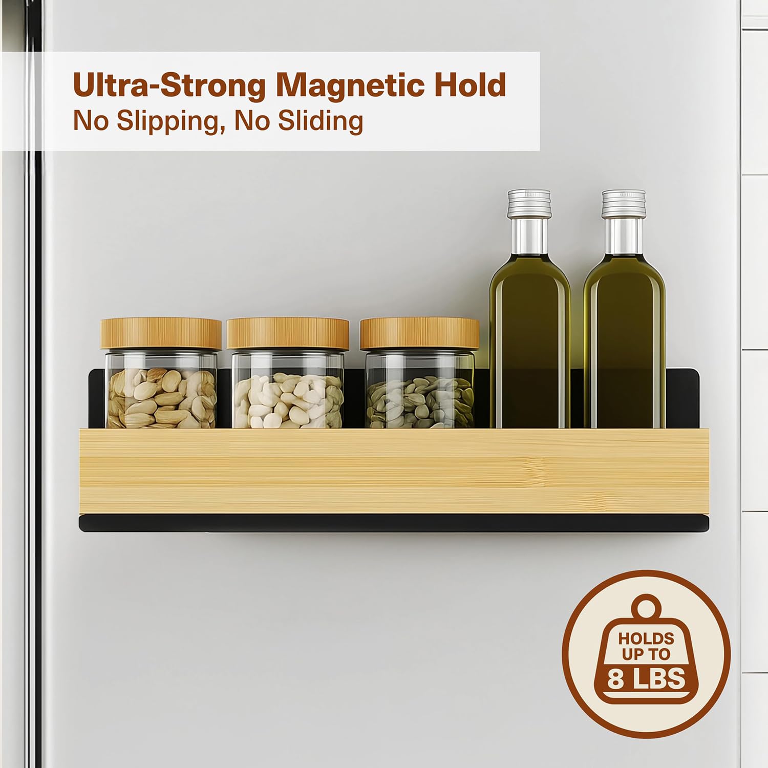 Magnetisches Gewürzregal für Kühlschrank und Ofen, 4 Stück, magnetische Kühlschrankregale mit beweglichen Haken für Küche Organisation und Aufbewahrung