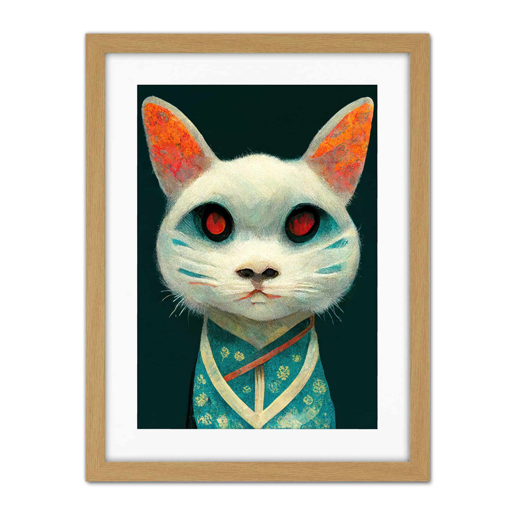 Doppelganger33 LTD Nihonga Kimono Cat Japanese Illustration Artwork Framed Wall Art Print 18X24 Inch