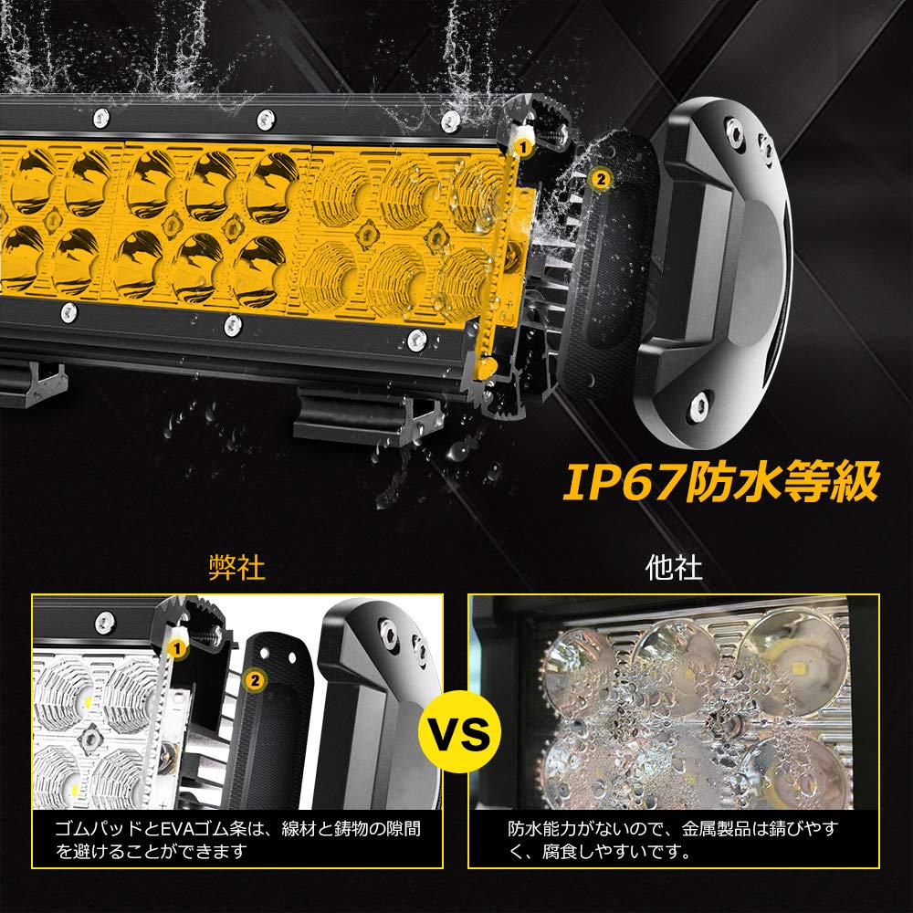Amazon.co.jp: GREENBEAN LED作業灯 イエロー 72wライトバー 24個LED 