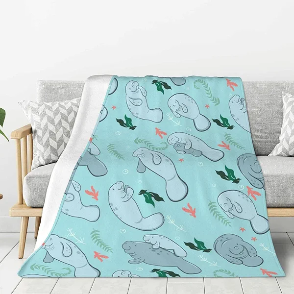Manatees Throw Blanket for Couch Sofa Plush Fleece Bed Blanket Lightweight Comfy Flannel Blankets Ultra-Soft Warm Blanket Throw for Home Camping Travel Gifts 60"x50"