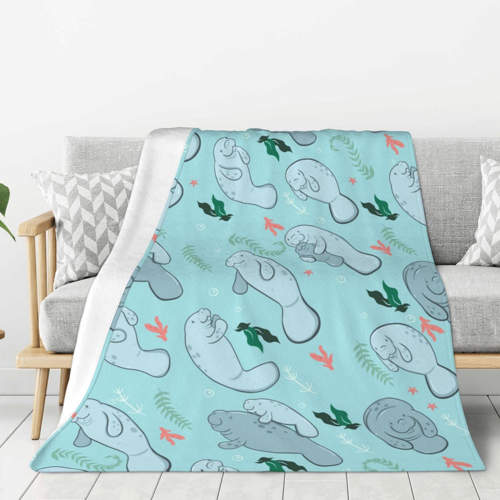 Yaxinduobao Manatees Throw Blanket for Couch Sofa Plush Fleece Bed Blanket Lightweight Comfy Flannel Blankets Ultra-Soft Warm Blanket Throw for Home Camping Travel Gifts 80"x60"