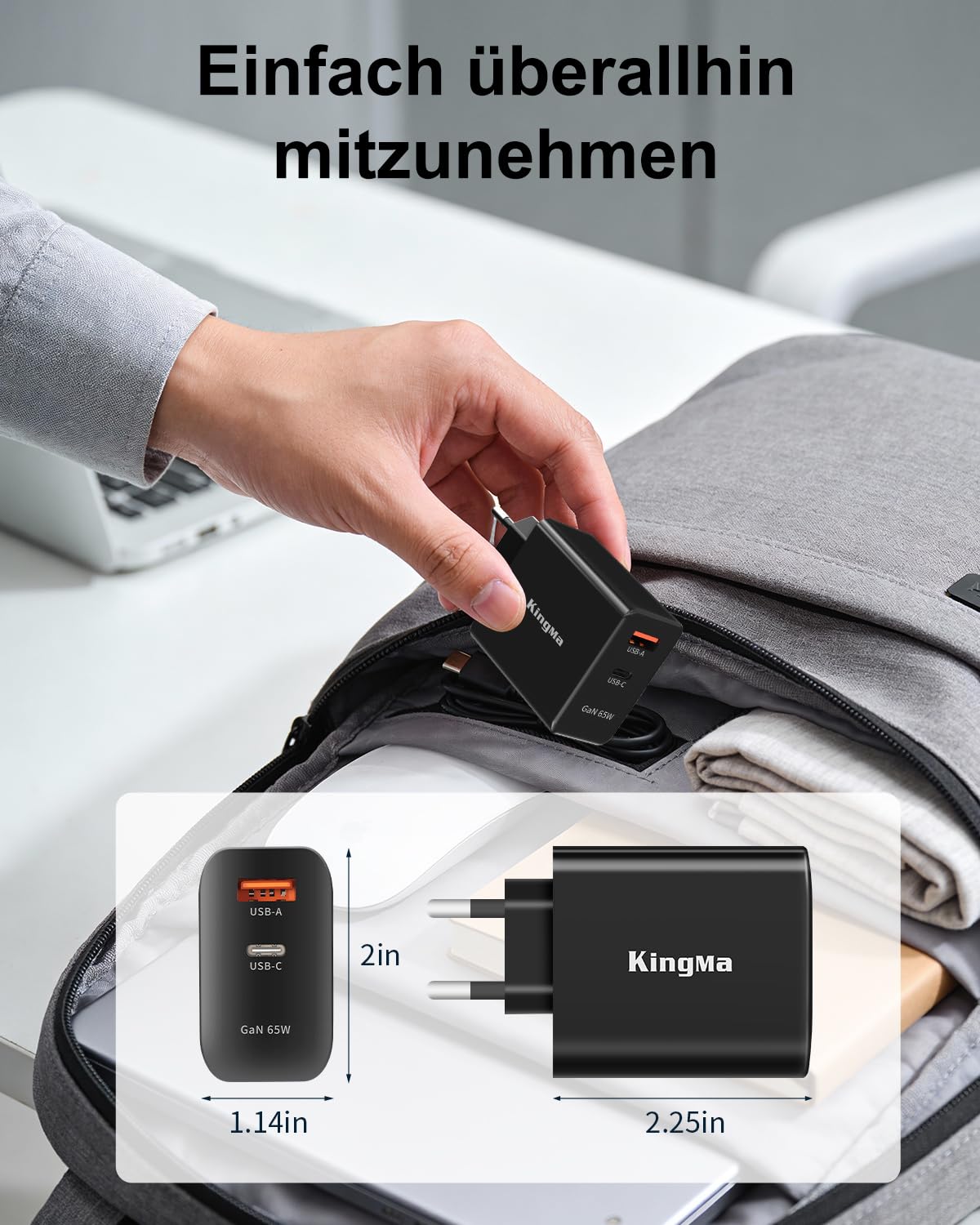 65W GaN szybka ładowarka do Microsoft Surface, ultrakompaktowa z dwoma portami (USB-C i USB-A), kompatybilna z Surface Pro 3–11/X, Book, Go, Surface Laptop Studio, w tym kabel 1,5 m