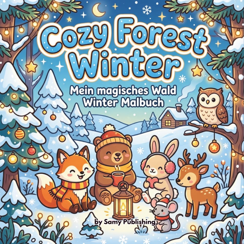 Cozy Forest Winter – Mein magisches Wald Winter Malbuch: 40 detailreiche Ausmalbilder mit süßen Waldtieren in gemütlichen Winter- und Fantasy-Szenen zum Entspannen für Jugendliche und Erwachsene