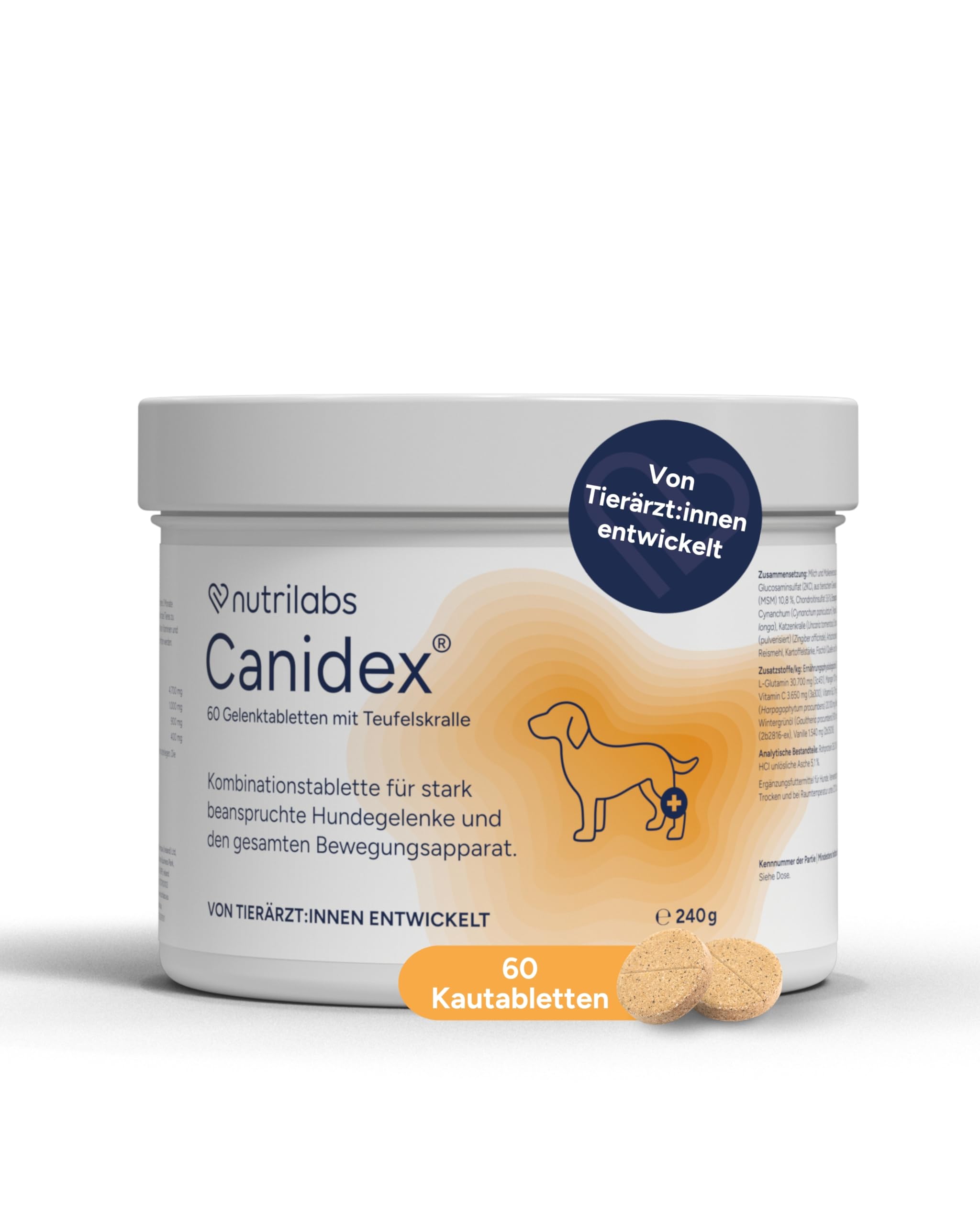 NutriLabs Canidex Gelenktabletten für Hunde 60 STK. - mit MSM, Hyaluronsäure, Glucosamin, UVM. - Gesundheitsprodukte für Hunde - Nahrungsergänzungsmittel Hund - Teufelskralle-Hund