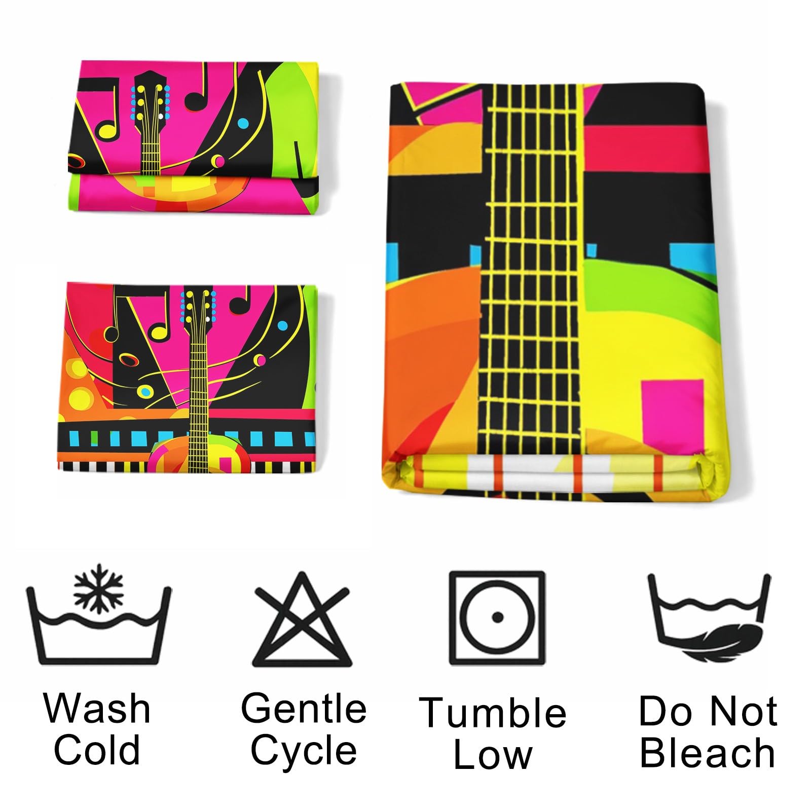 Rock Music Ropa de cama de 200 x 200 cm, 3 piezas, juego de funda nórdica – Pop Art guitarra piano partituras suave microfibra reversible ropa de cama con 2 fundas de almohada, naranja
