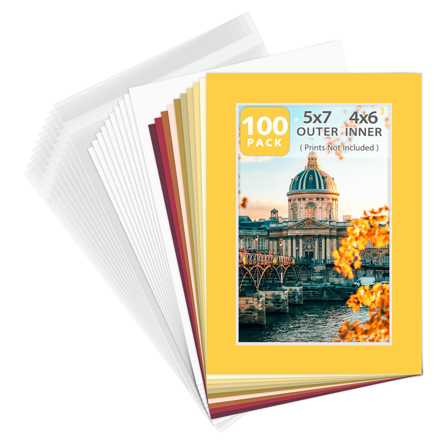 100 Pcs of 5x7 Mix Color Picture Mats Mattes Matting for 4x6 Photo + Backing + Bags-image-47