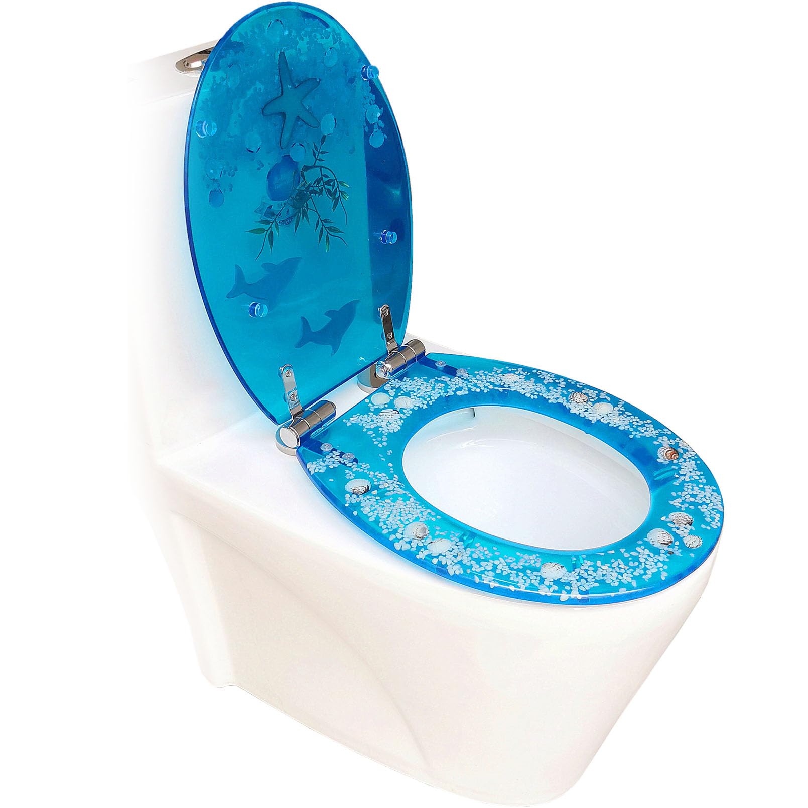 Siège de toilette allongé bleu océan pour transformer votre salle de bain en spa marin