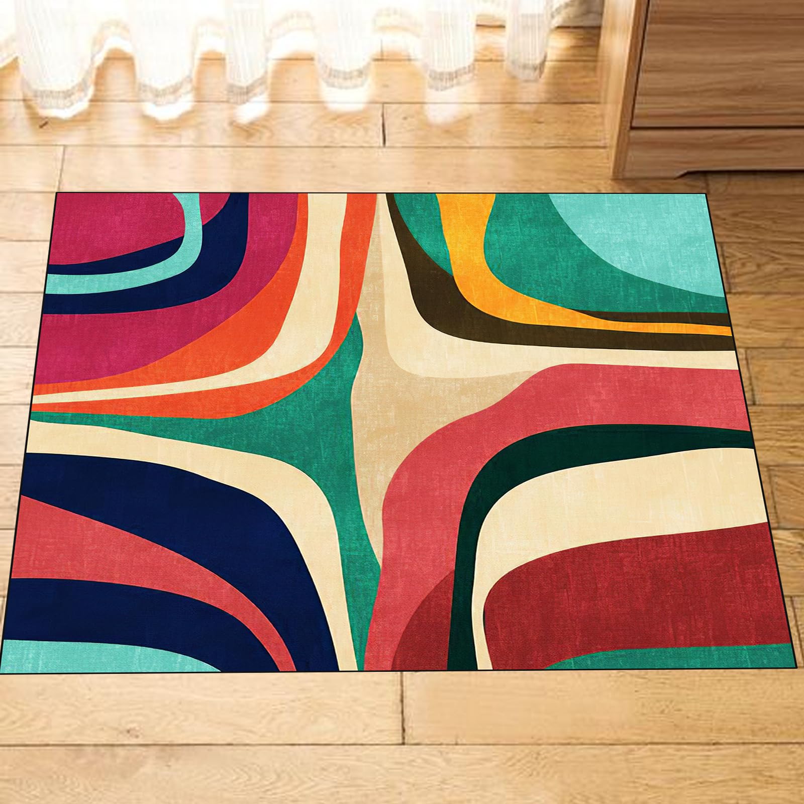 Tapis moderne art déco beige anti-rayures pour sol chambre et canapé