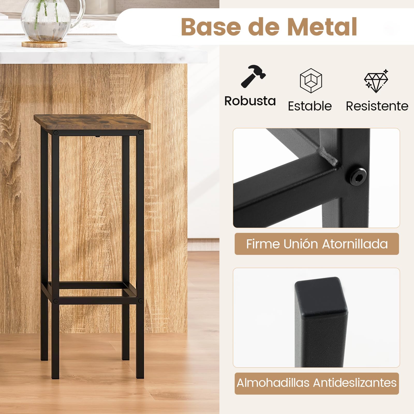 COSTWAY Juego de 4 Taburetes de Bar, 30 x 30 x 72 cm, Silla de Comedor con Marco de Metal y Asiento de Madera, Taburete Alto para Comedor Cocina, Fácil de Montar (72 cm)