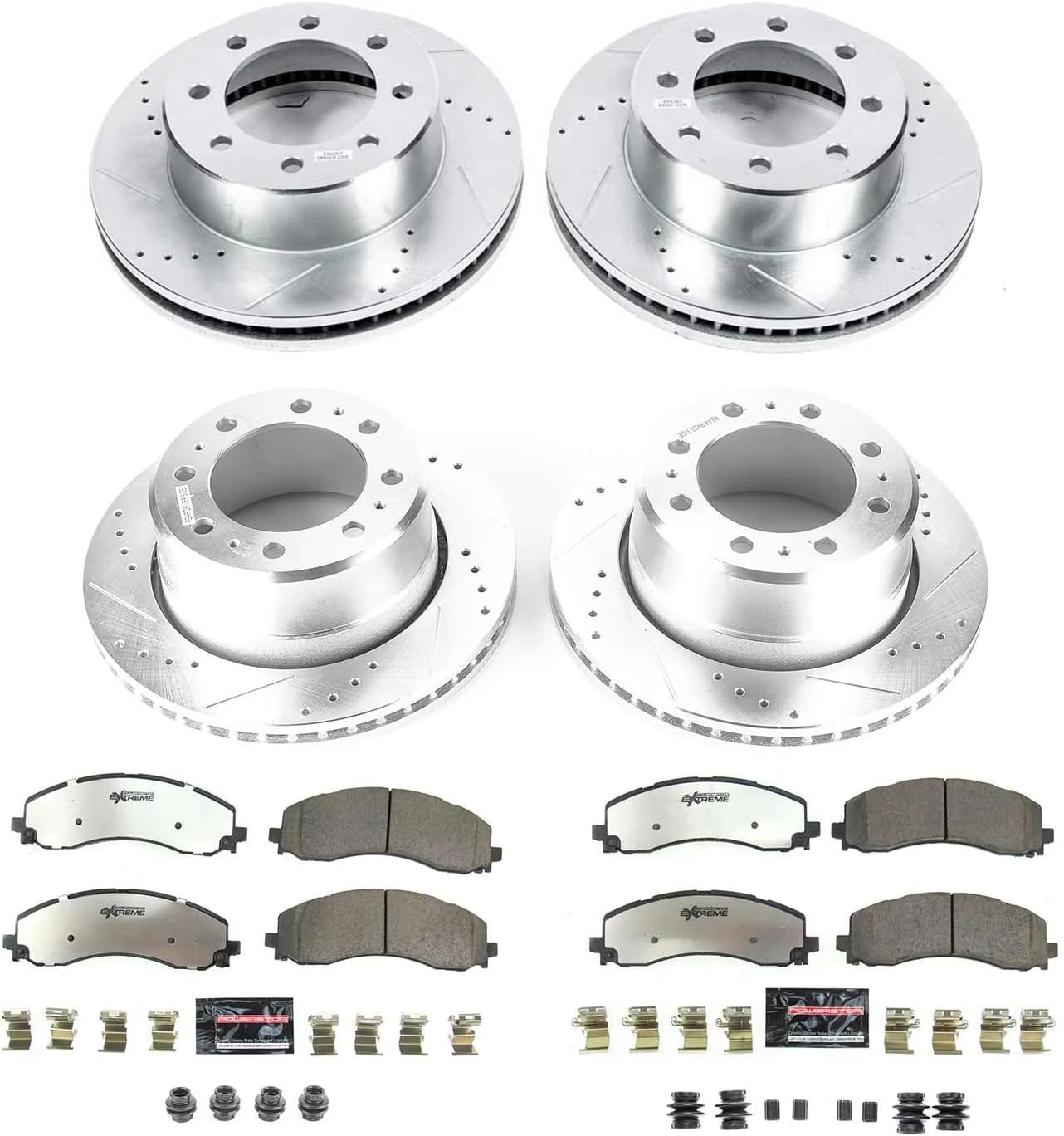 PowerStop Front & Rear Brake Kit For Ram 3500 2019-24 - Truck & Tow Carbon Fiber Ceramic Brake Pads + Drilled & Slotted Rotors Upgrade, K8639-36