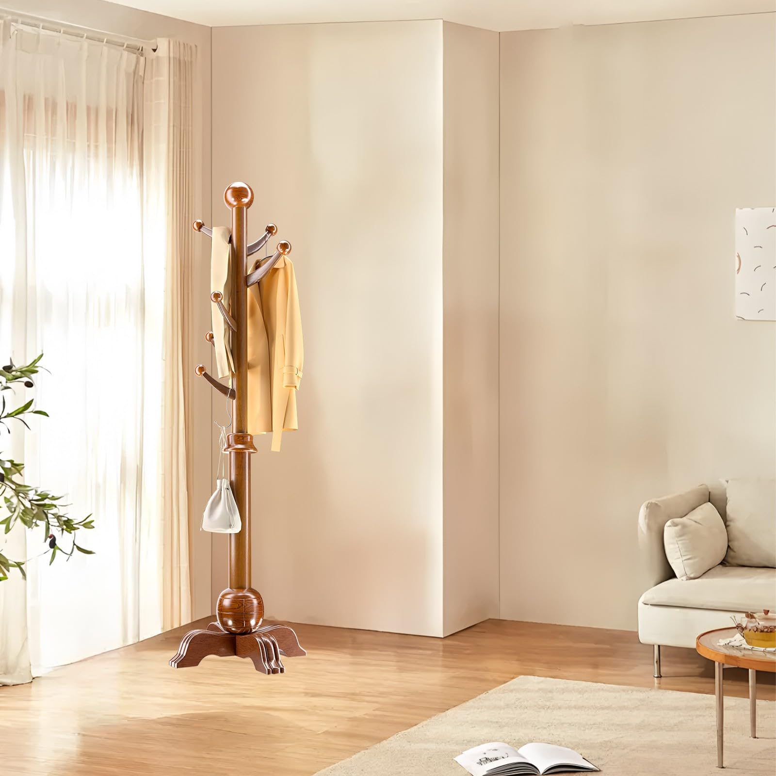 Tree-SD - Appendiabiti in legno, extra spesso, 6 cm, robusto, base anti-ribaltamento, per soggiorno, camera da letto o ufficio