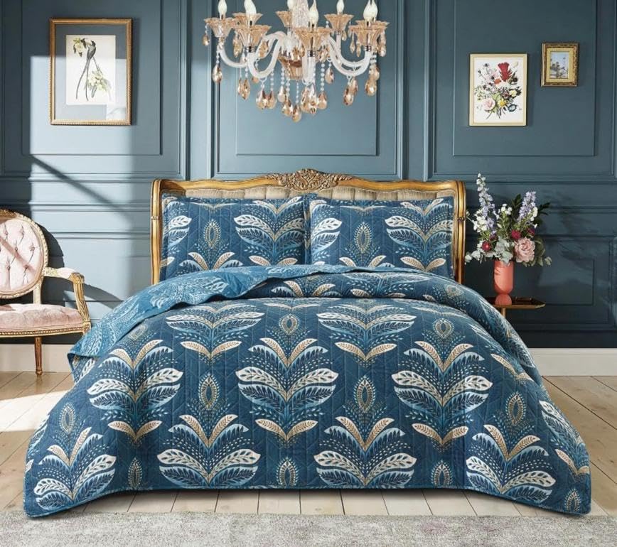 3 PCS Patchwork Bedspread Quilted Bed Throw Single Double King Size Bedding Set (Jasmine Teal, Super King) — image 1