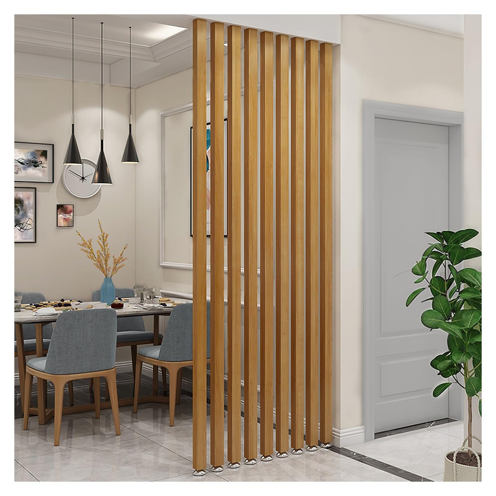 Room Divider Floor to Ceiling Wooden Slats，Living Dining Study Sitting-Room DIY Separator Post，Privacy Screens/Room Separation Deviders Post Column(4 Root,120cm/47.2in/3.93ft)
