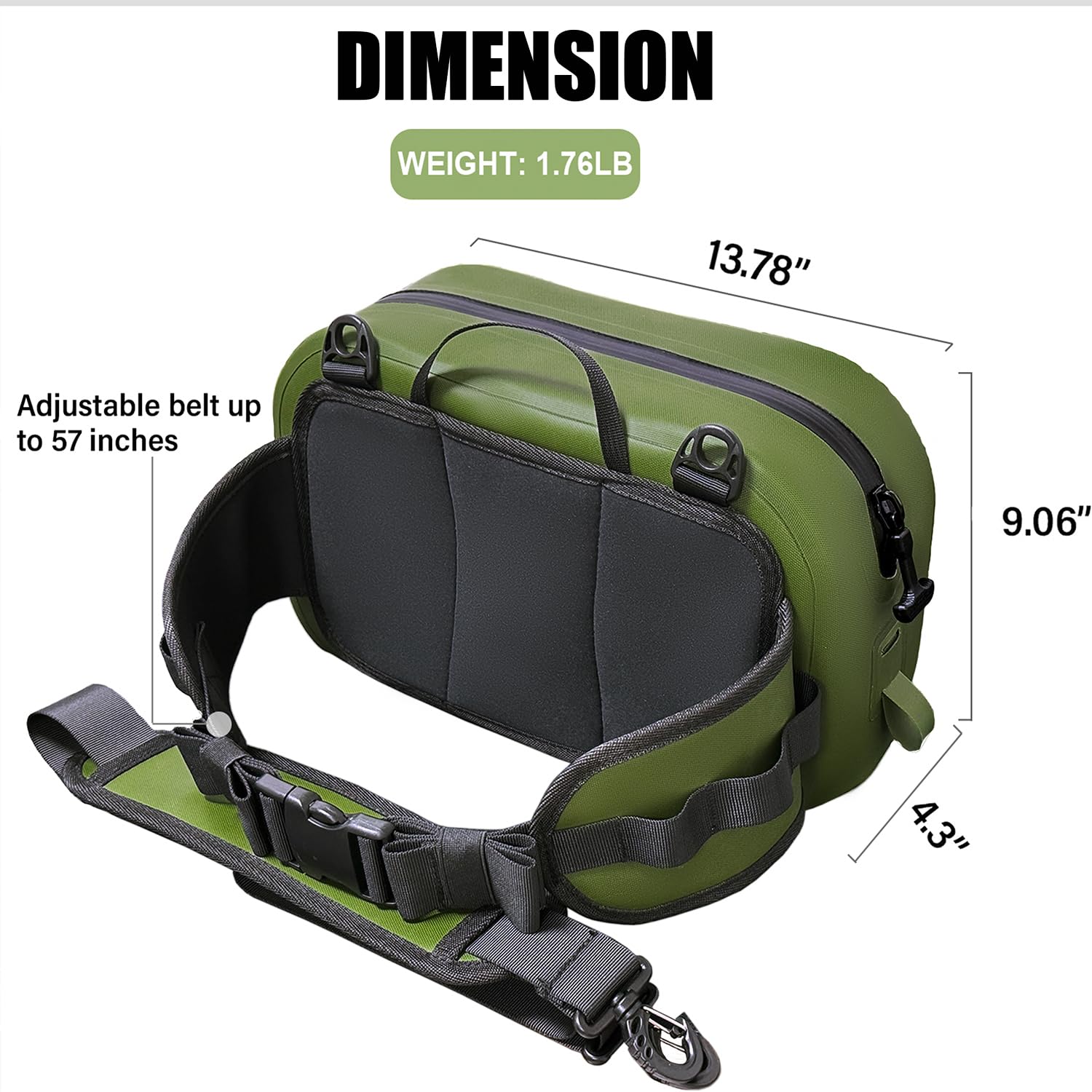 Buffalo Gear Wasserdichte Angelgürteltasche, 8,9 l, mit luftdichtem Reißverschluss, für Fliegenfischen, Kajak, Camping, Outdoor-Sport, Grün