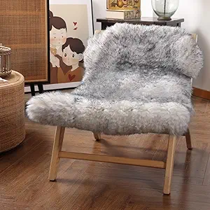 Premium Genuine Fur Sheepskin Rug Real Australia Sheepskin Natural Luxury Fluffy Lambskin Fur Area Rug Seat Covers for Kids Bedroom Sofa Chair Cover (Gray Tip, Single Pelt/2ft x 3ft)