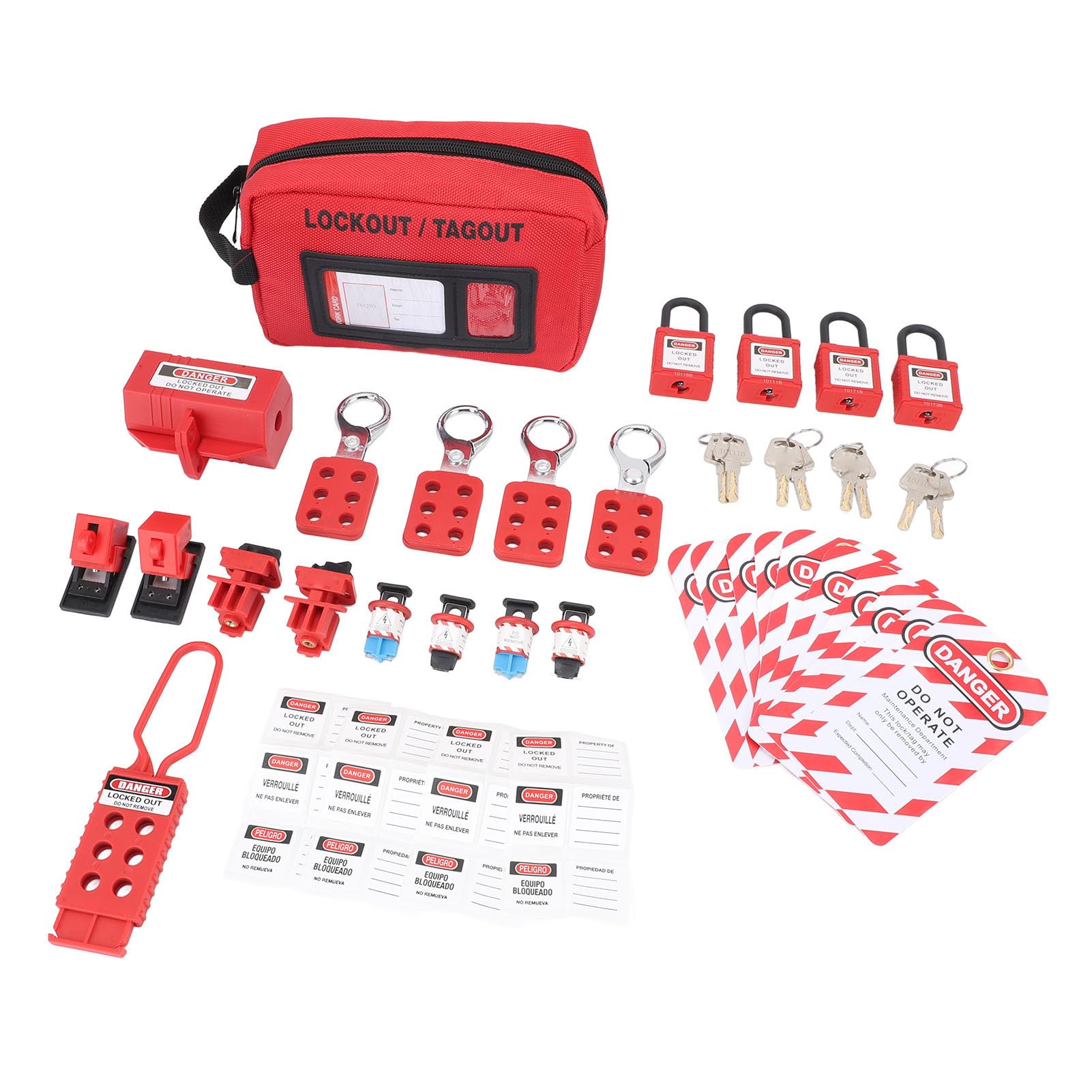 FTVOGUE Kit de Etiquetado de Bloqueo Eléctrico, Dispositivo de Bloqueo de Disyuntor de Acero Inoxidable, Juego de Seguridad Completo para Mantenimiento Industrial