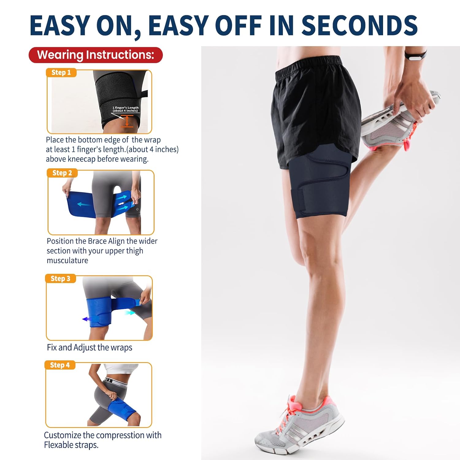 Thigh Compression Sleeve, Hamstring Compression Sleeve for Pulled Groin or Quad, Sprains, Tendinitis, Adjustable & Lightweight Hamstring Wrap support Workouts, Dailylife, Men & Women, M Size