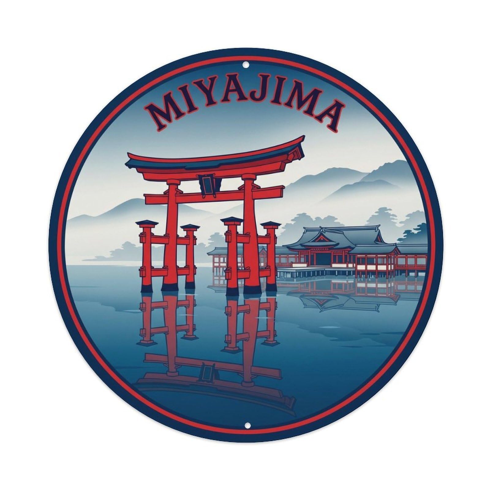 Olyhtr 8X8inch Classic Style Torii Sea Gate Japan Itsukushima Prussian Blue Red Metal Tin Sign