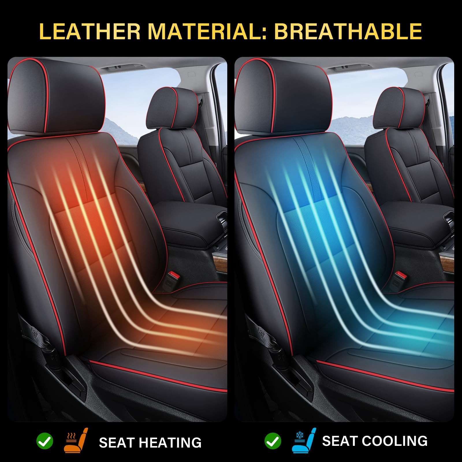 Coverado Chevy Silverado Seat Covers Full Set, Faux Leather Car Seat Covers Fit for 2014-2018 1500, 2015-2019 2500HD 3500HD Chevy Silverado GMC Sierra Crew Double Extended Cab (Red)