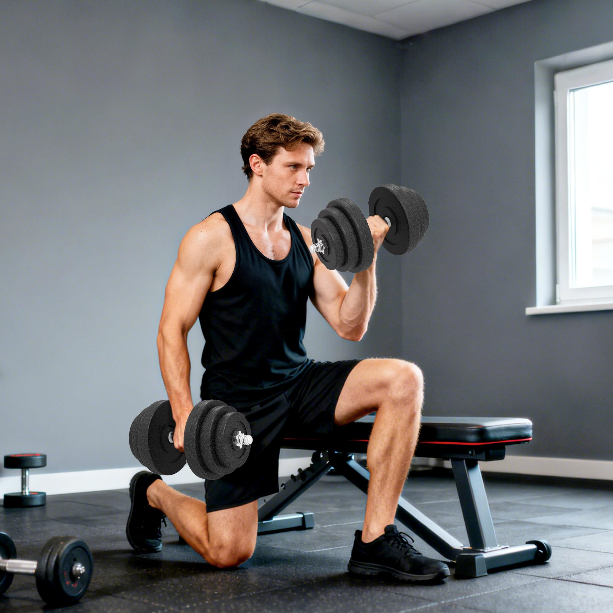 HOMCOM Set di 2 Manubri Regolabili 40 kg Totali, Set di Pesi Palestra per Braccia con Impugnatura Antiscivolo, Pesi Manubri, per Allenamento Fitness Casa e Palestra, Nero