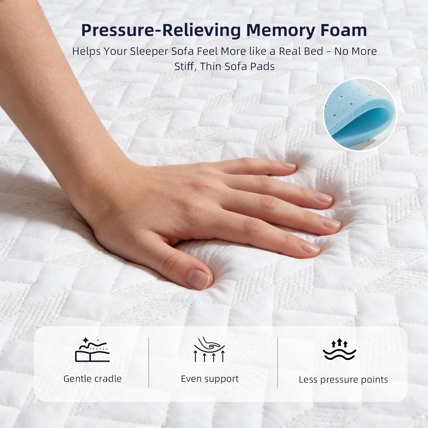 Lunarflex 4 Inch Full Pull Out Couch Mattress Replacement, Memory Foam Sofa Mattress with Washable Zipper Cover, Non Slip Base, Supportive Guest Bed, 72 x 53 x 4 in