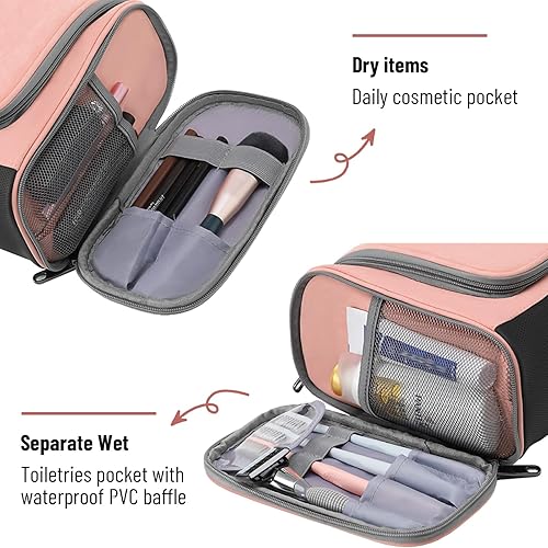 Miniatura 4 de WOOMADA Neceser de aseo para mujer, resistente al agua, bolsa de maquillaje con gancho colgante de metal, 7 compartimentos organizadores, bolsa