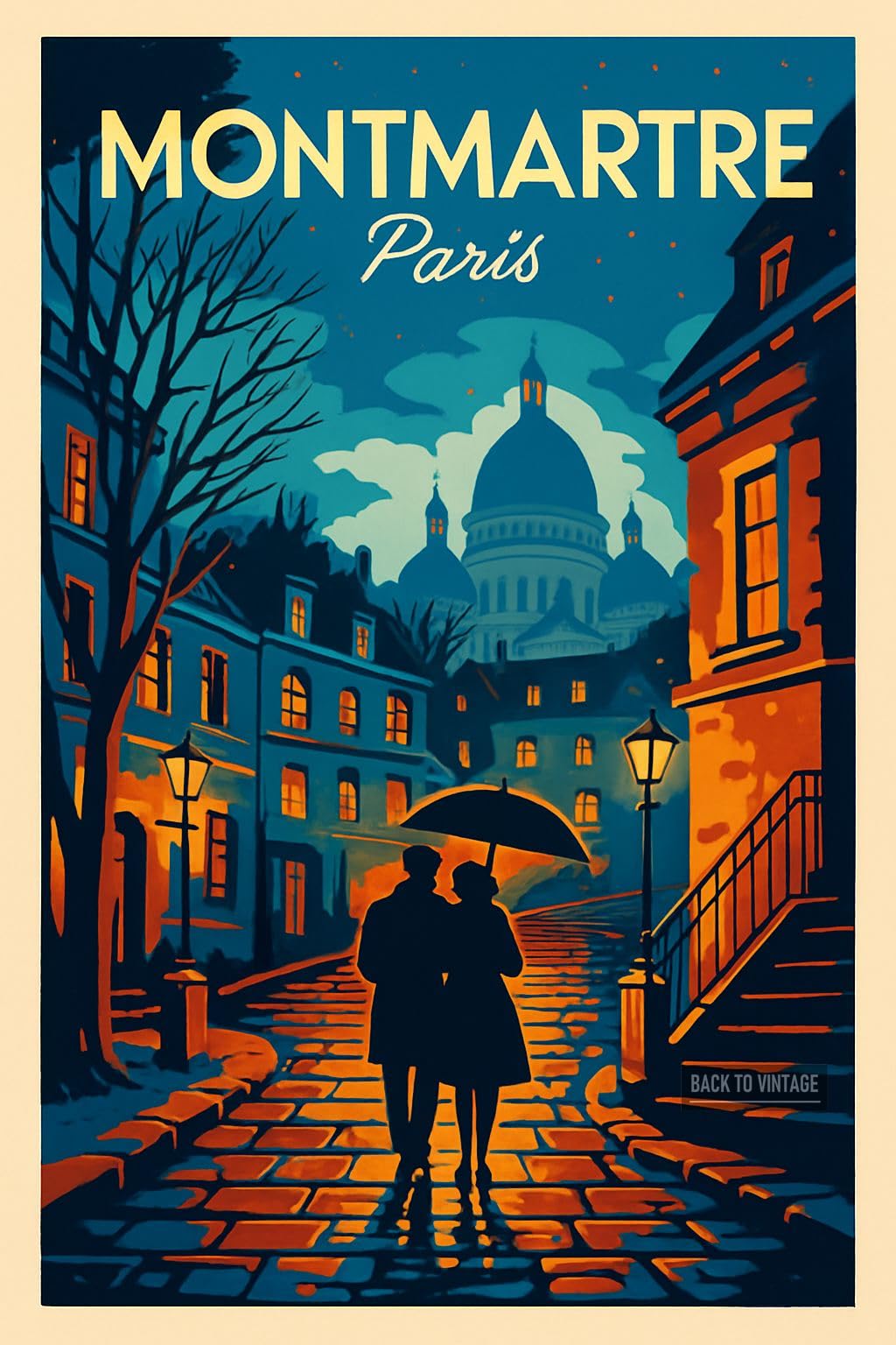 Vintage Paris Travel Poster Illustrating Montmartre Night Scene_result - A4 Travel City Poster Wall Art Home Decor Art Print Featuring Urban Landmarks and Global Views for Stylish Interior Display