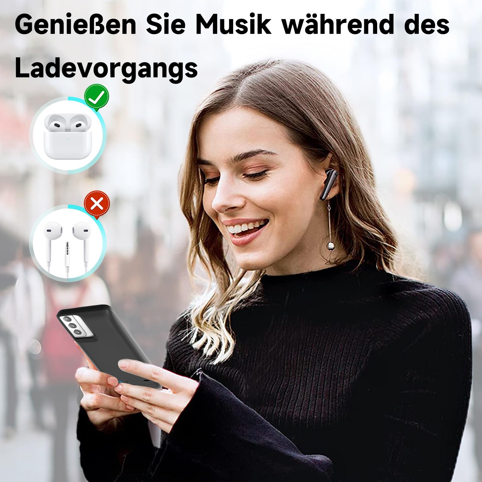 Akkuhülle für Samsung Galaxy S22, 7000 mAh, schlanke wiederaufladbare Ladehülle, erweiterte Ladehülle, Backup-Akkuladegerät, tragbare Powerbank für Samsung Galaxy S22 (6,1 Zoll) – Schwarz