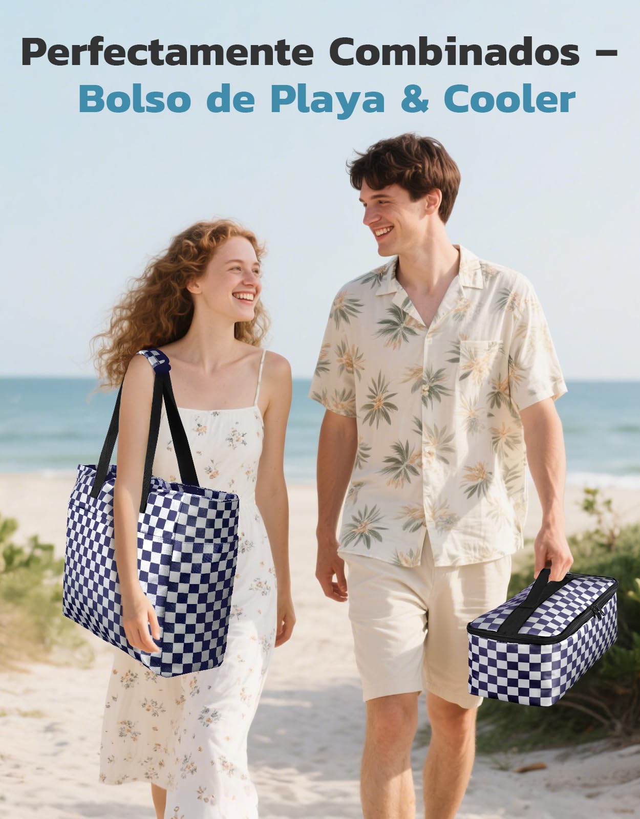 ISEYOU Bolsa Playa con Nevera Separada, Bolsas de Playa Hidrófugo con Compartimento Húmedo, Bolso Grande XXL Familiar Con Cremallera, Plegable, 8 Bolsillos, Adecuada para Piscina, Picnic y Compras