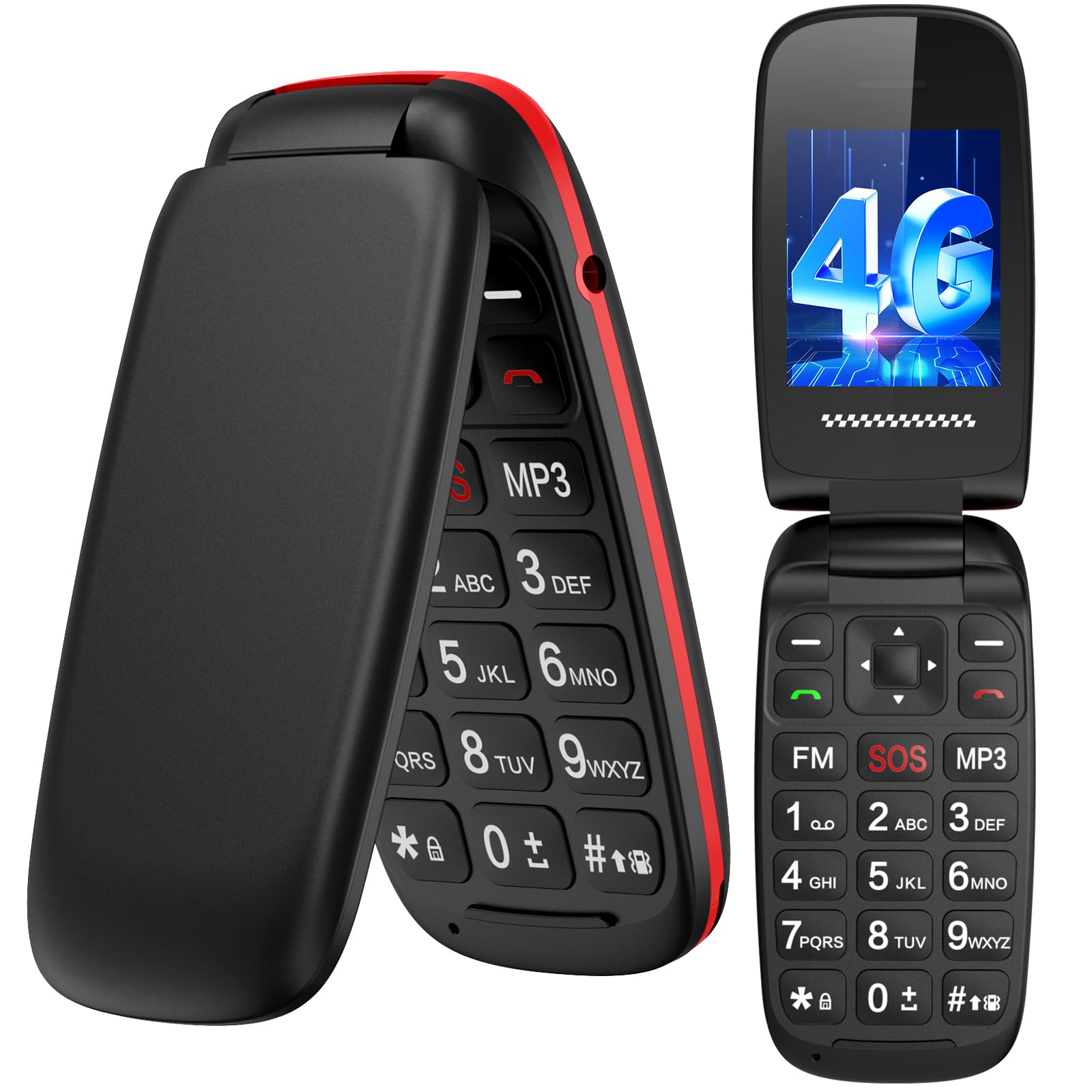 T341 4G Telefono Cellulare per Anziani, Flip Telefoni Cellulari Tasti Grandi, Volume alto, Funzione SOS, 1.77" Display, Chiamata Rapida, Torcia, 1000mAh Batteria, Senza Contratto