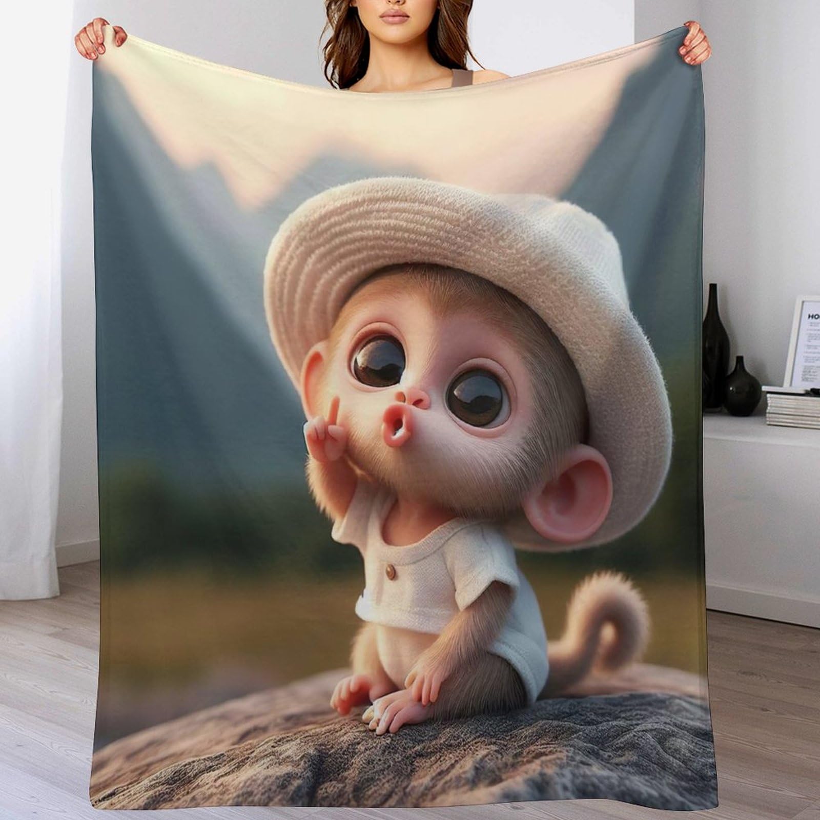 Manta de franela de mono ligera y supersuave manta de forro polar grande de 180x200 cm