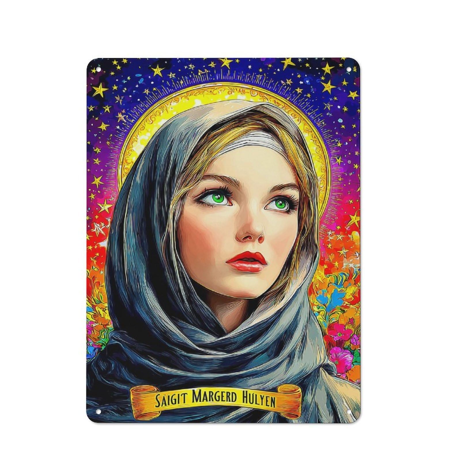 Junmoney Saintly Serenity A Celestial Portrait Retro Metal Gift Sign 40X30cm, Small Space Decor For Bedroom, Kitchen, Office Or Living Room
