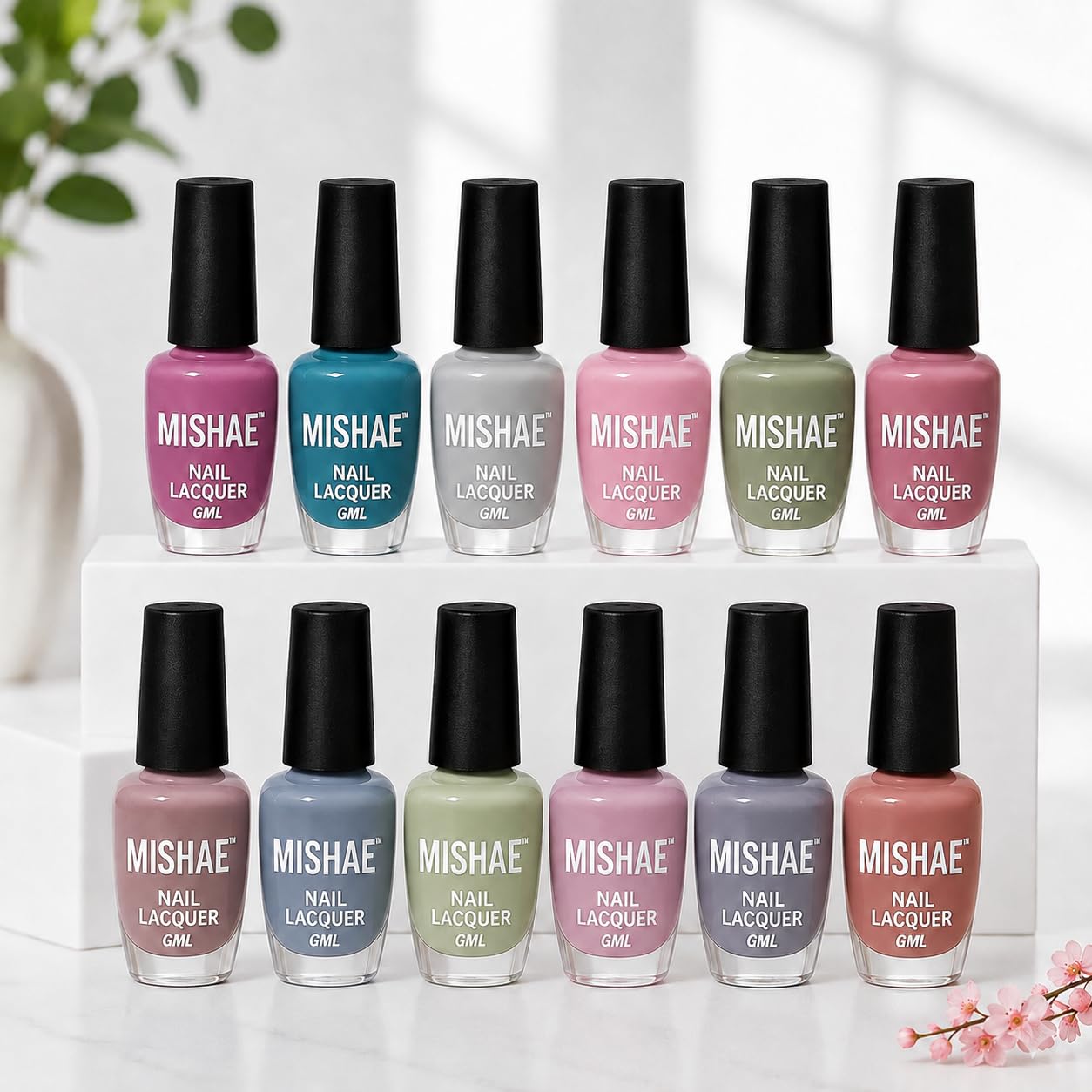 Nail Lacquer Set of 12, Pastel Nude Shades, Long Lasting, High Shine, Non-Toxic, Vegan, Cruelty Free-image-1