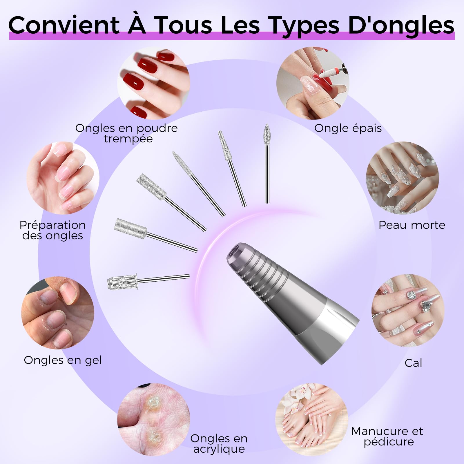 NAILGIRLS Ponceuse pour Ongles Professionnelle 35000RPM 11 en 1, Vitesse Réglable et Portable, avec Écran LCD pour Pédicure/Manucure et Pédale, Puissante et Silencieuse, pour Salon/Maison