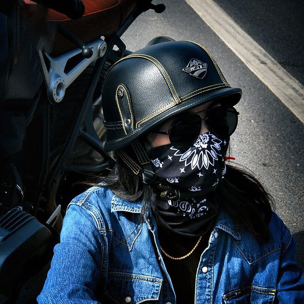 Retro Moto Casco Mezzo Pelle, Certificazione ECE Casco Jet Vintage con Occhiali da Aviatore, Caschi Scooter Caschi Street Cruiser da Uomo e da Donna
