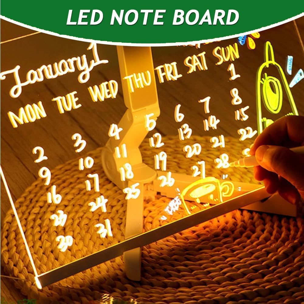 LED Note Board with Colors 11.8 x 7.9, Message LED Light Up Drawing Board with 7 Colors Pens and Stand, Suit for Home Office Birthday Valentine's Day