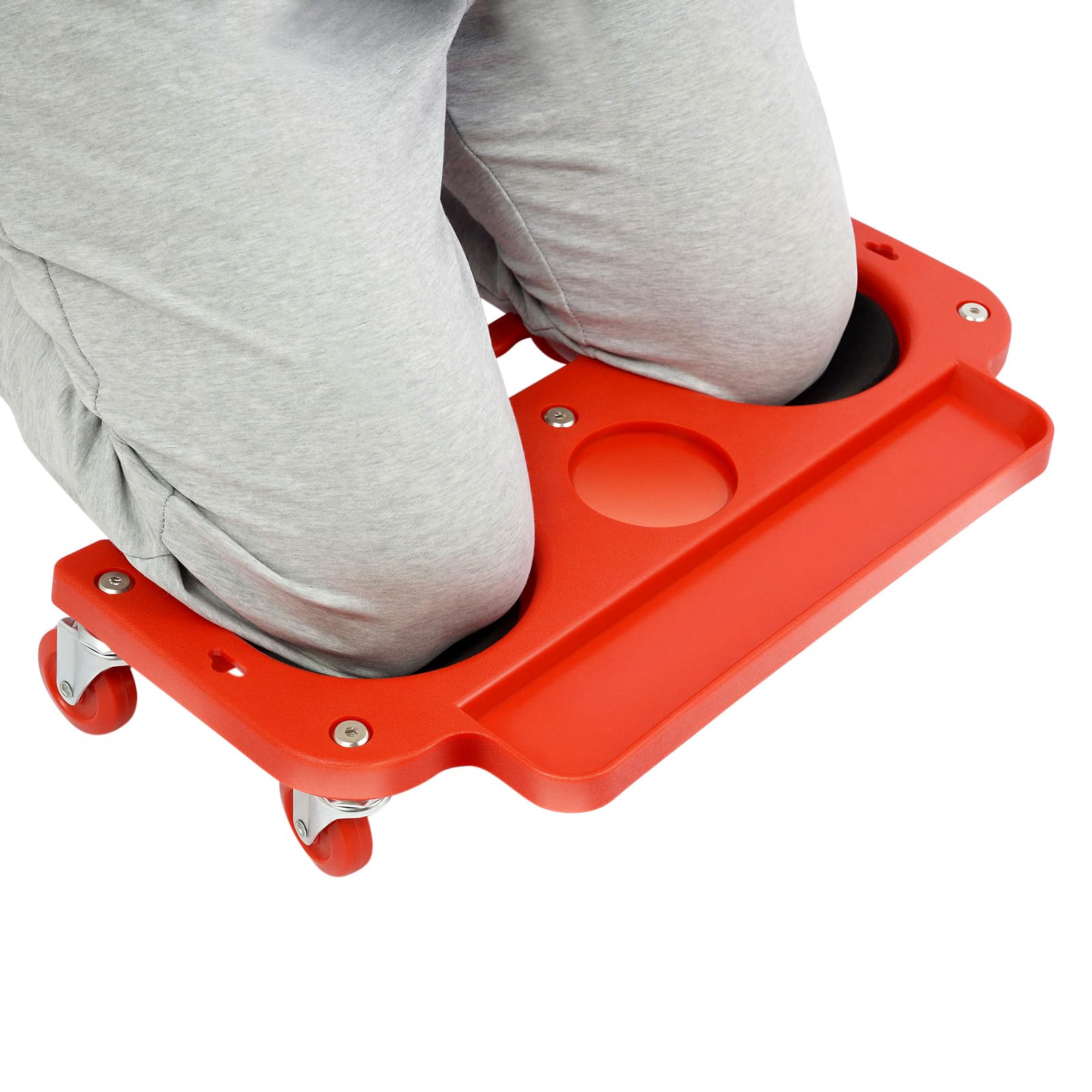 Rodilleras con ruedas y bandeja de herramientas, cojín ergonómico para rodillas con 5 ruedas universales de polipropileno, soporta hasta 100 kg, para construcción, reparación de coches