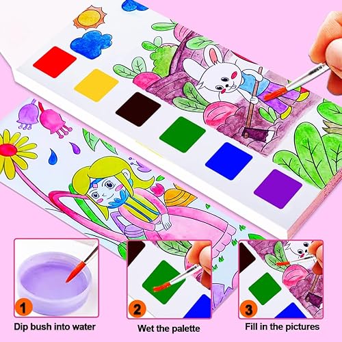 Vista 66 de JUNQIU - Libros de acuarela para colorear para niños de 4 a 8 años, libro de pintura de acuarela de bolsillo para niños pequeños, rellenos de cesta
