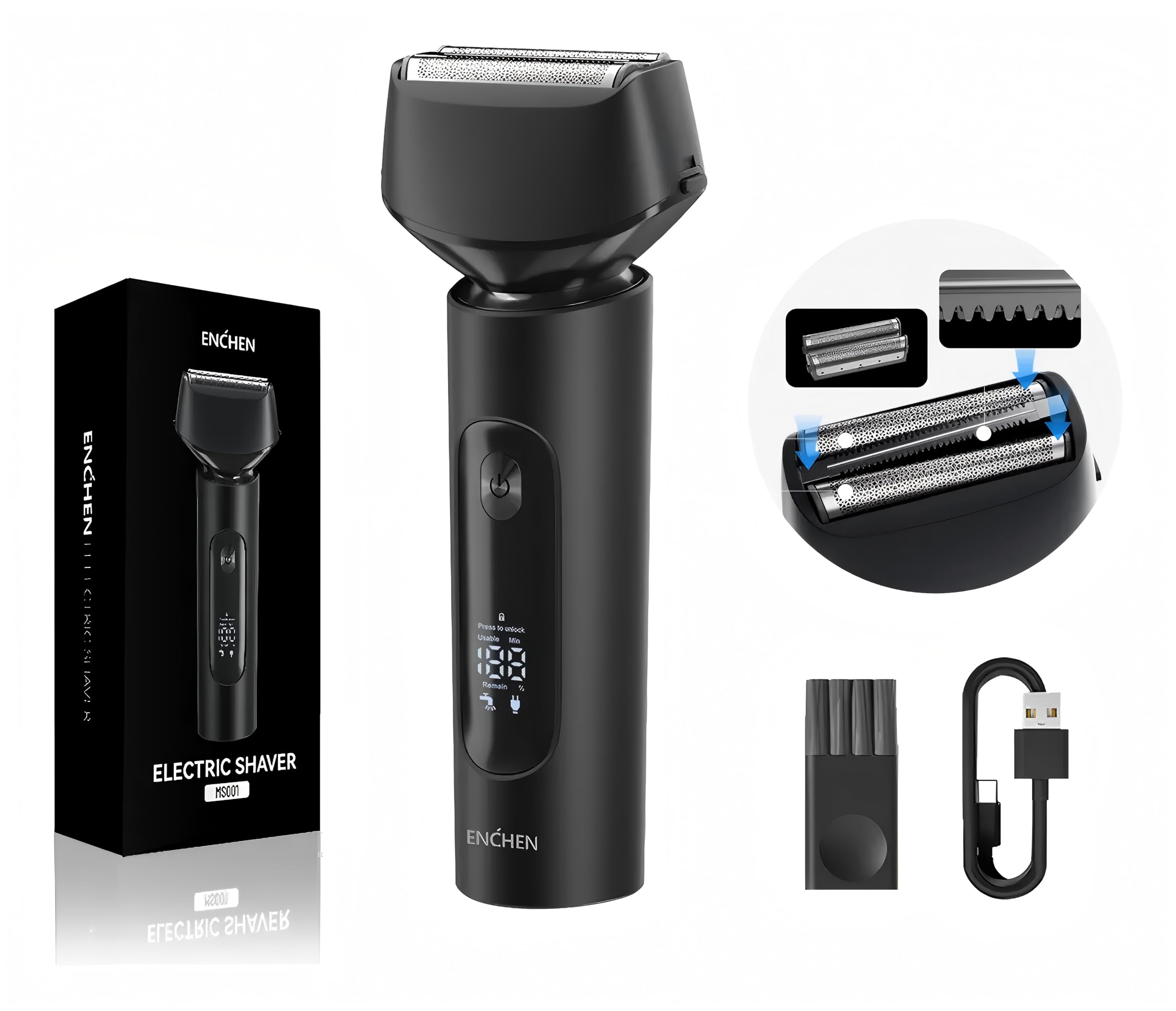 ENCHEN Rasuradoras para Hombre, Barba Cortadora Pelo 8500 Rpm, IPX7