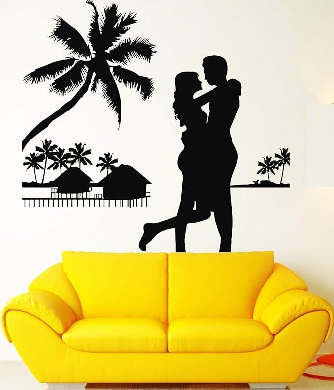 NSRJDSYT Couple Leisure Wall Stickers Ocean Beach Play Relax Vinyl Wall