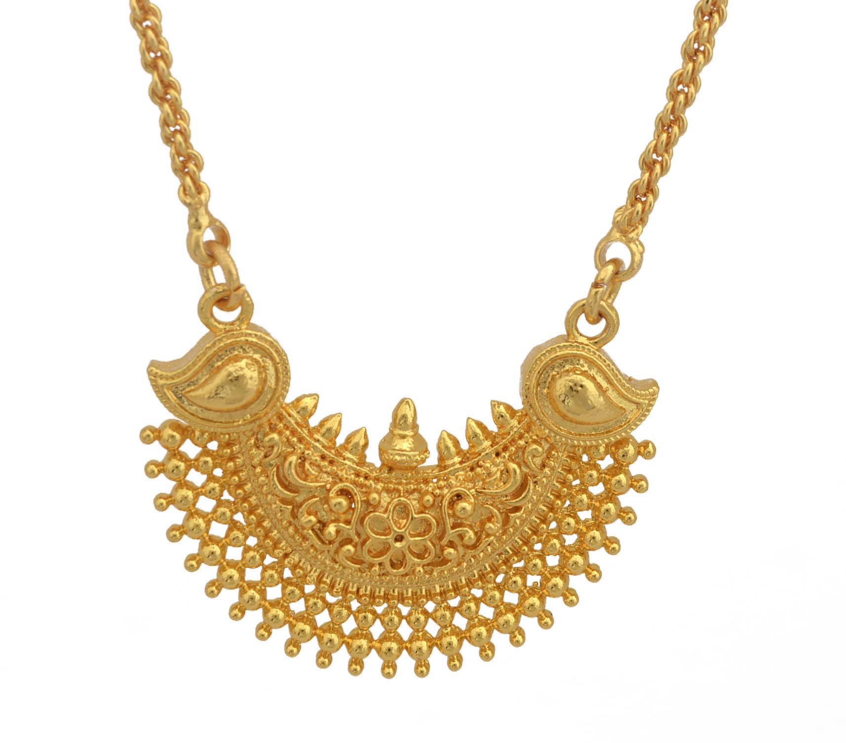 Radhas Creations Traditional Golden pendant chain necklace 24" inches Length One Gram Gold Plated For Women and Girls No.996 (B09QQSH6YP) Amazon Price History, Amazon Price Tracker