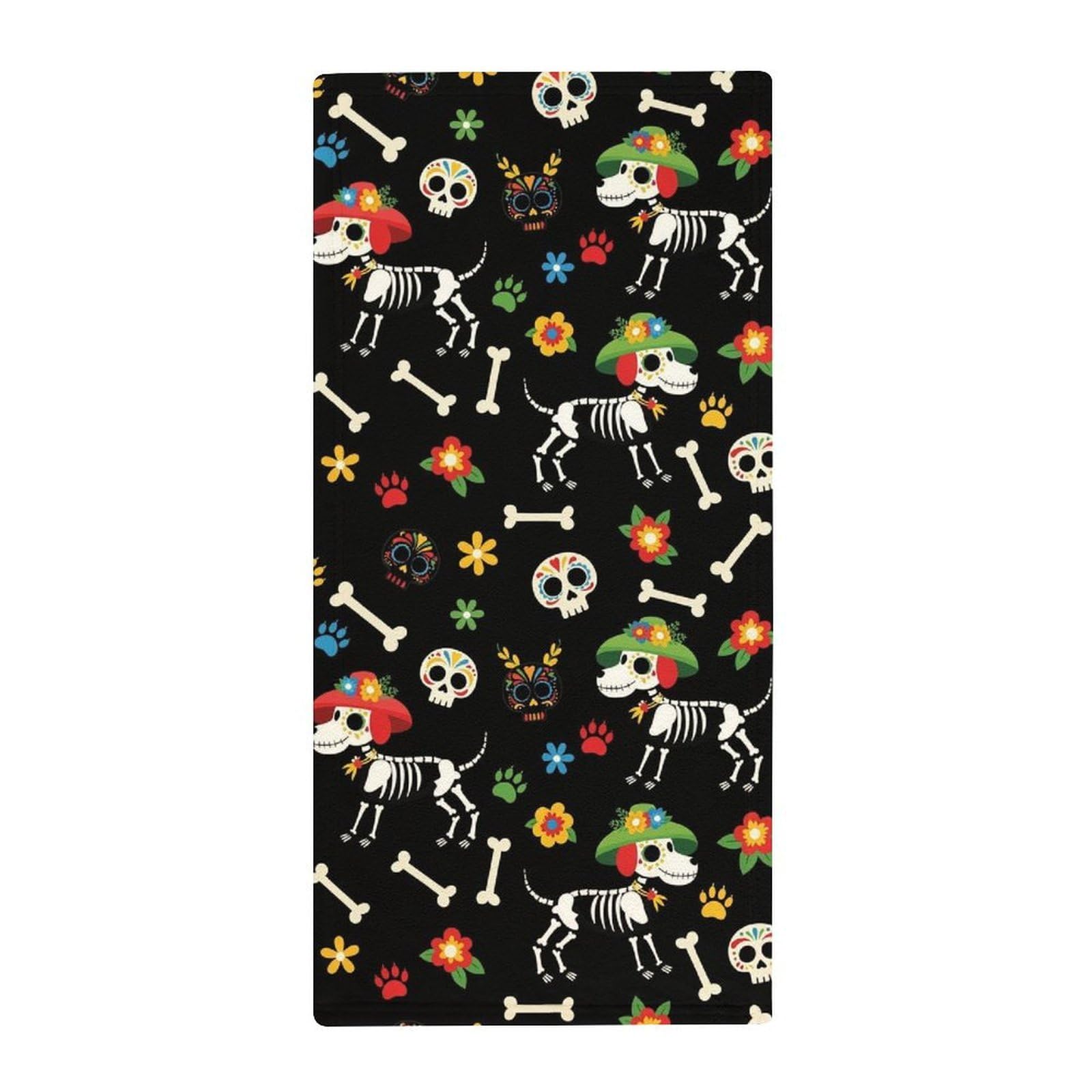 Anceky Professional Spa Fingertip Towels, Sugar Skull Dog Skeleton Floral Ultra Soft Hand Towels for Hotels, Yoga & Decorative Bathrooms