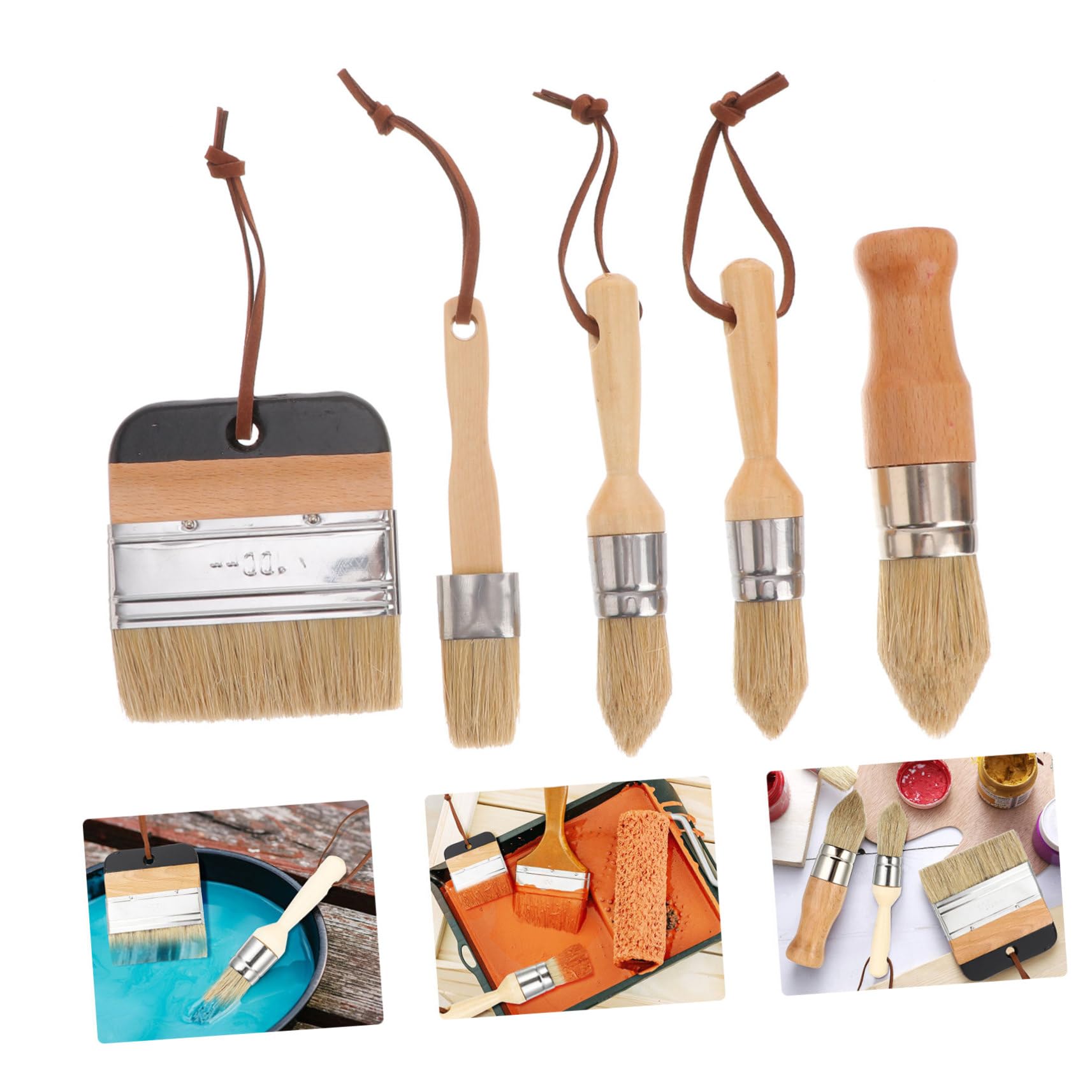 Set di 5 Pennelli Rotondi in Legno per Pittura e Vernice