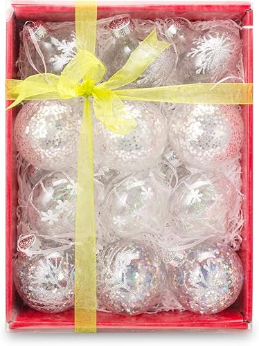 AUXO-FUN Adornos de Navidad de plástico transparente de 3.15 pulgadas, paquete de 24 bolas rellenables de gran apertura para manualidades, adornos