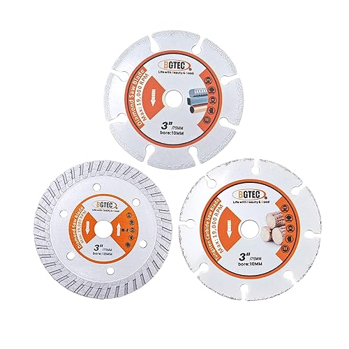 BGTEC Hoja de corte de diamante, 3 piezas de hoja de sierra circular de 3 pulgadas2.953in x 38 pulgadas0.394in para amoladora angular de hormigón de