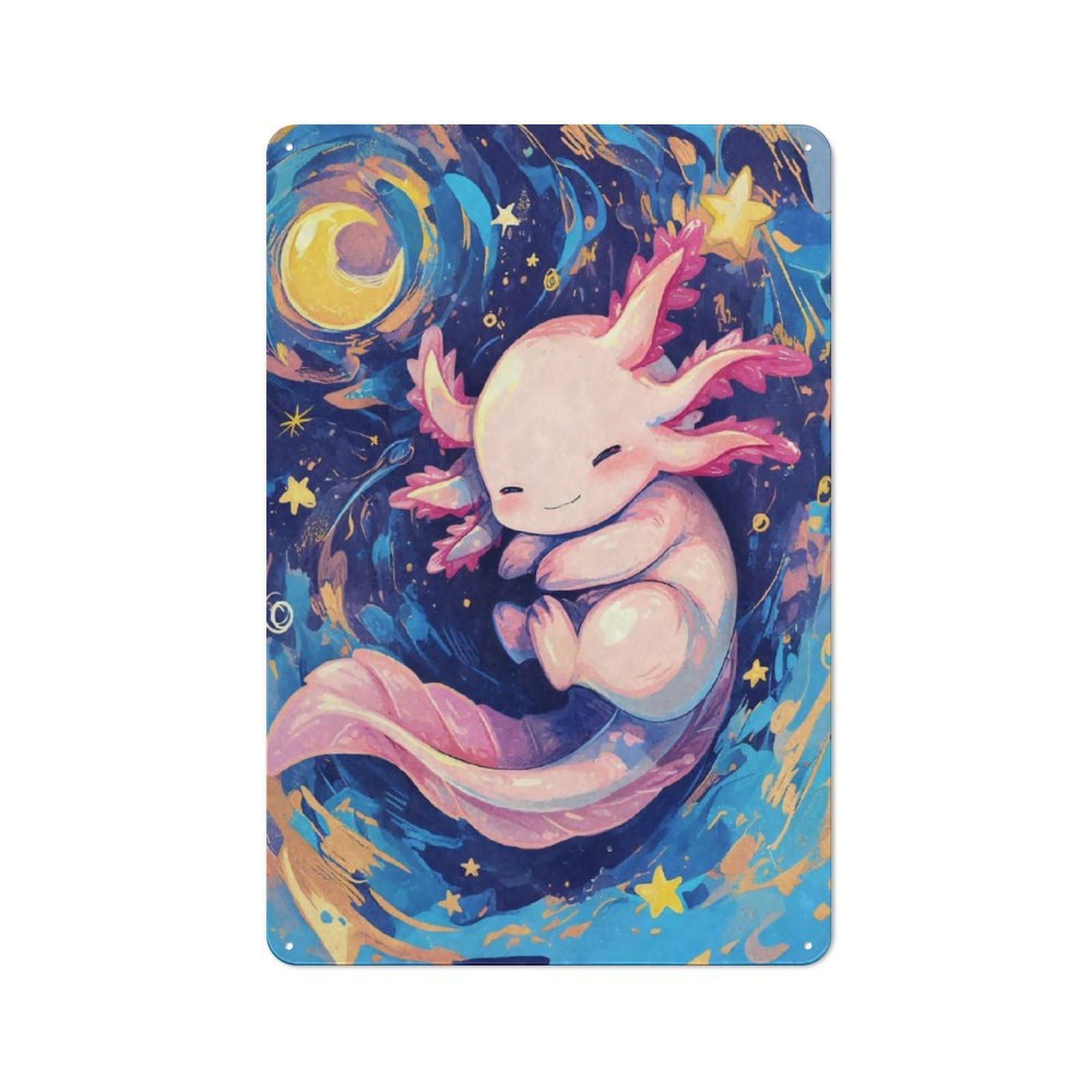 Junmoney Cute Axoloti Sleeping Creative Metal Wall Decor 30X20cm, Metal Desk Wall Sign For Hobby Room, Office, Lounge Or Living Room